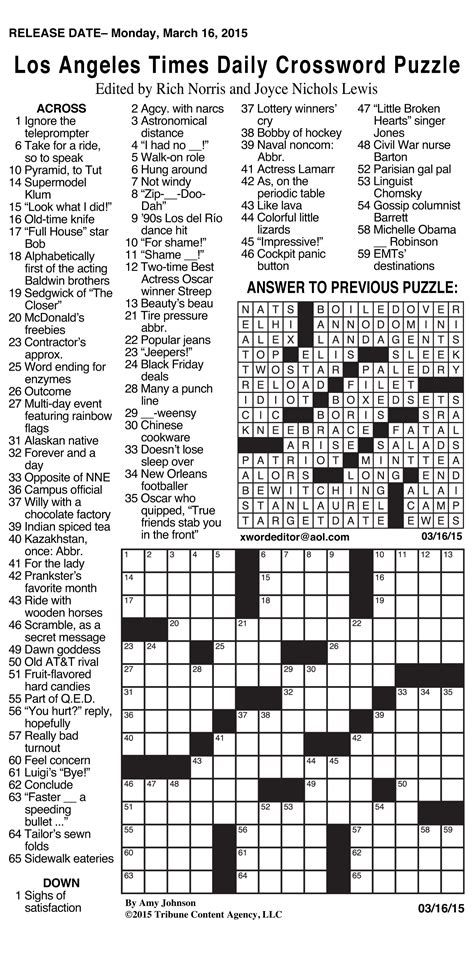 la times crossword puzzle answers today|tribune crossword puzzle answers today.